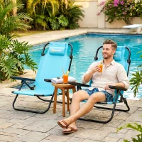 Outsunny Set mit 2 klappbaren Strandstühlen 5-fach verstellbar mit Rückenlehne, Kopfstütze und Armlehnen, 63x75x80cm, Hellblau(m-6)