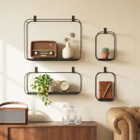 HOMCOM Prateleiras Flutuantes Geométricas para Sala de Estar, Conjunto de 4 Peças, Preto(m-2)