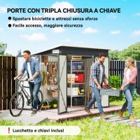 Outsunny Casetta da Giardino in Acciaio con 3 Porte Bloccabili, 234x132x185 cm, Grigio Scuro(m-4)