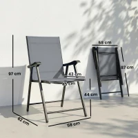 Outsunny Set de 2 Chaises Pliantes avec Dossier Haut et Accoudoirs, Gris clair(m-3)