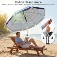 Outsunny Umbrelă de Plajă cu Măsuță și Suport pentru Pahare, din Metal și Poliester, Ø198x214 cm, Multicolor(m-5)