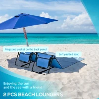 Outsunny Leżak plażowy, składany, z regulowanym oparciem, boczną kieszenią, miękką wyściółką, stalową ramą, Niebieski, 142x51x40 cm(m-4)
