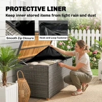 Outsunny Tuinbox 450 L polyrattan waterdicht opbergbox met FSC-houten deksel gasdrukveren voering(m-6)