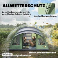Outsunny Tunnelzelt 4 Personen Familienzelt mit 2 Schlafkabine Vorzelt 4 Fenstern Bodenplane Stehhöhe 3000 mm Wassersäule(m-6)