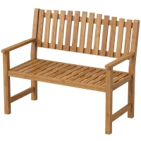 Outsunny Banc de jardin 2 places résistant aux intempéries, banc en bois design à lattes, accoudoirs, capacité jusqu'à 320 kg, 112 x 64 x 92 cm Bois naturel(m-1)