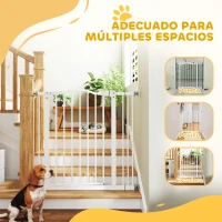 PawHut Barrera de Seguridad para Perros 74-87 cm con Extensión Montaje a Presión Doble Bloqueo para Puerta Escalera Blanco(m-8)