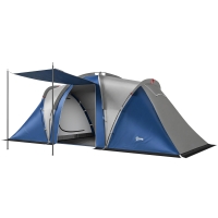 Outsunny Cort de Camping cu Dublu Strat Tip Tunel Familial 4-5 Persoane 2 Camere și Living pentru 12 Persoane Albastru