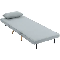 HOMCOM Butaca convertible 3 en 1 cama sillón 1 plaza respaldo 5 posiciones en tejido con cojín, gris(m-1)