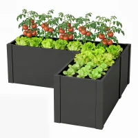 Outsunny Pat înălțat în formă de L pentru flori, rezistent la intemperii, pat de plantare/seră timpurie din oțel zincat 150 x 150 x 55 cm Negru(m-6)