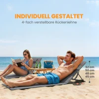 Outsunny 2-delige set strandmat met verstelbare rugleuning opvouwbaar lichtgewicht strandligstoel met kussen opbergvak(m-4)