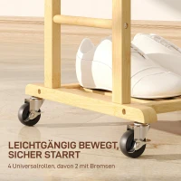 HOMCOM Kleiderständer mit Rollen, Garderobenständer mit Doppelstangen aus Bambus, Schuhablage, Ablagetablett, Hosenhalter(m-5)