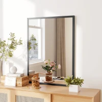 HOMCOM Miroir mural rectangulaire 80 x 60 cm, cadre en bois noir, idéal pour la salle de bain, salon ou chambre(m-10)