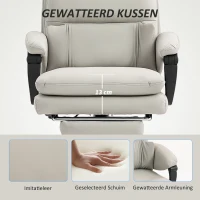 HOMCOM Bureaustoel Hoogteverstelbare bureaustoel met lendensteun, armleuning, voetsteun, van kunstleer, lichtgrijs(m-4)