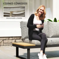 Outsunny Conjunto de Muebles de Jardín con 2 Sofás de 2 Plazas Mesa de Centro y Cojines Gruesos para Exterior Gris Claro(m-7)