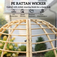Outsunny Tuinstoel met voetenbank PE Rattan ei-vorm rieten stoel met lange & dikke kussens metalen frame Beige(m-5)