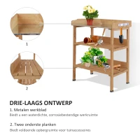 Planttafel met metalen werkblad tuiniertafel bloementafel tuin hout(m-4)