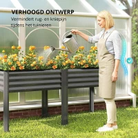 Outsunny Metalen hoogbed extra grote plantenbak met verstevigingsstangen en vliesstof, 180 x 55 x 80 cm Donkergrijs(m-5)