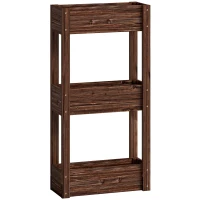 Outsunny Bac pentru plante ridicat jardinieră pe picioare 3 niveluri orificii de drenaj și căptușeală 60 x 25 x 120 cm, Maro(m-1)