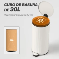 HOMCOM Cubo de Basura Cocina 30L con Pedal Tapa de Cierre Suave y Cubo Extraíble para Dormitorio Oficina Estudio Salón Crema(m-4)