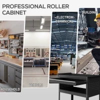 DURHAND Carrello 3 Livelli in Acciaio con Cassetto, Porta Utensili Laterale e Maniglia, Nero(m-7)