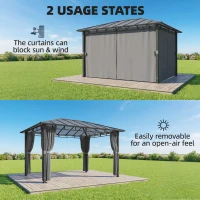Outsunny 3 x 4 m Outdoor Hardtop Gazebo Canopy with PC Roof, Aluminium Permanent Pavilion Garden Gazebo with Curtains, Dark Grey(m-6)