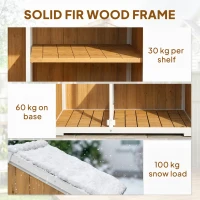 Outsunny Gartenschrank Wetterfester Außenschrank mit Metalldach Doppeltür für Gartengeräte 105x55x179cm Natur(m-4)