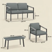 Outsunny Aluminium Garden Furniture Set, 4 Seater Outdoor Patio Furniture with Loveseat, 2 Armchairs, Slatted Table(m-3)