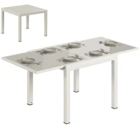 Outsunny Ausziehbarer Aluminiumtisch für den Außenbereich, gehärtete Glasplatte, Creme.(m-7)