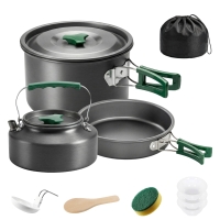 Outsunny Set pentole campeggio 11 pezzi in alluminio con borsa, Grigio