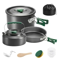 Outsunny Set pentole campeggio 11 pezzi in alluminio con borsa, Grigio(m-1)