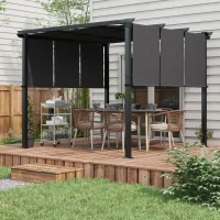 Outsunny Pergola avec 3 toiles coulissantes 3L x 3l m structure métal époxy anticorrosion toile polyester gris(m-10)