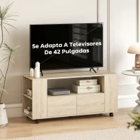 HOMCOM Mueble de TV con Ruedas para Televisión hasta 42 Pulgadas con 2 Cajones Estantes Ajustables Madera Natural(m-7)