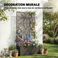 Outsunny Jardinière avec treillis, bac à fleurs, lit surélevé avec brise-vue, pour plantes grimpantes métal 90 x 30 x 170 cm noir(m-5)