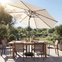 Outsunny 2.7 m Garden Parasol Umbrella with Cross Base and Sandbag, Retractable Ribs, Outdoor Table Market Umbrella, Cream White(m-2)