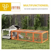 PawHut Konijnenhok konijnenkooi met buitenverblijf kleine dierenhok massief hout oranje(m-5)