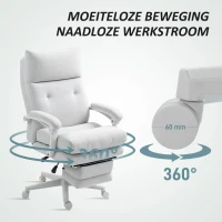 HOMCOM Draaistoel, Linnenlook, Hoogteverstelbaar, 160 Graden Kantelbaar, Voetsteun, Crèmewit(m-4)
