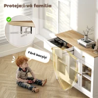 HOMCOM Comodă Bucătărie cu 2 Dulapuri și 2 Sertare, Uși din Sticlă Temperată Șanțată, Bufet pentru Living cu Rafturi Reglabile, pentru Sufragerie, 100x35x80.3 cm, Alb și Stejar(m-8)