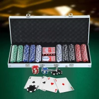 HOMCOM Mallette de Poker Coffret de Poker Complet avec 500 jetons 2 Jeux de Cartes + 5 dés Bouton Dealer 2 clés alu.(m-10)