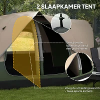 Outsunny Campingtent, 2 Ruimtes, Verwijderbare Scheidingswand, voor 6 Personen, Waterdicht, Donkergroen(m-5)