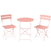 Outsunny Bistrot-Set Garten 3-teilig Tisch und 2 Klappstühle mit Latten Doppelter Rostschutz Rosa