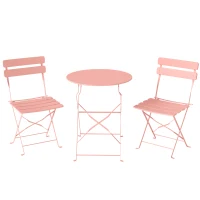 Outsunny Bistrot-Set Garten 3-teilig Tisch und 2 Klappstühle mit Latten Doppelter Rostschutz Rosa(m-1)