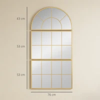 HOMCOM Miroir mural arqué miroir mural en forme de fenêtre ensemble de 3 pièces cadre en métal 76 x 150 cm doré(m-3)