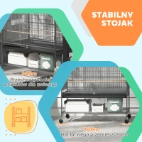 PawHut Klatka dla ptaków z drążkami siedziskowymi, zabawkami dla ptaków, wyjmowaną tacą na dnie, 1 półka, Szary(m-6)