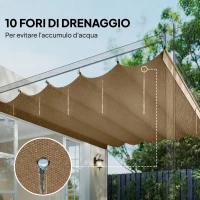 Outsunny Tetto per Gazebo Pergola con 10 Fori di Drenaggio in Poliestere, 350x260 cm, per Pergola 4x3m, Marrone Chiaro(m-6)