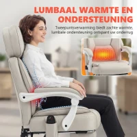 HOMCOM Ergonomische bureaustoel met vibratiemassage en verwarming, kantelbaar, met voetsteun, crème wit(m-8)