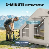 Outsunny Opblaasbare Tent 5-8 Personen Snelle Opzet 8000 mm Waterdicht & Winddicht met Luchtpomp Kachelaansluiting Dakraam(m-4)