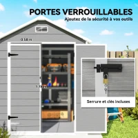 Outsunny Abri de jardin en résine 2,7 m² avec plancher portes à loquet 3 fenêtre structure en aluminium 240 x 190 x 228 cm gris(m-7)
