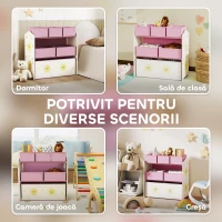 AIYAPLAY Raft pentru Depozitarea Jucăriilor Copii cu 3 Niveluri și 6 Containere din Material Textil Detasabile, Mobilier pentru Camera de Joacă, Dormitor și Living, Roz(m-7)