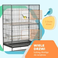 PawHut Klatka dla ptaków z drążkami siedziskowymi, zabawkami dla ptaków, wyjmowaną tacą na dnie, 1 półka, Szary(m-4)