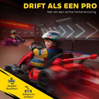 HOMCOM Go-Kart voor Kinderen, Elektrisch Kart met Toeter en Muziekfunctie, Verstelbare Stoel, tot 12 km/u, Kunststof, Metaal, Rood(m-9)